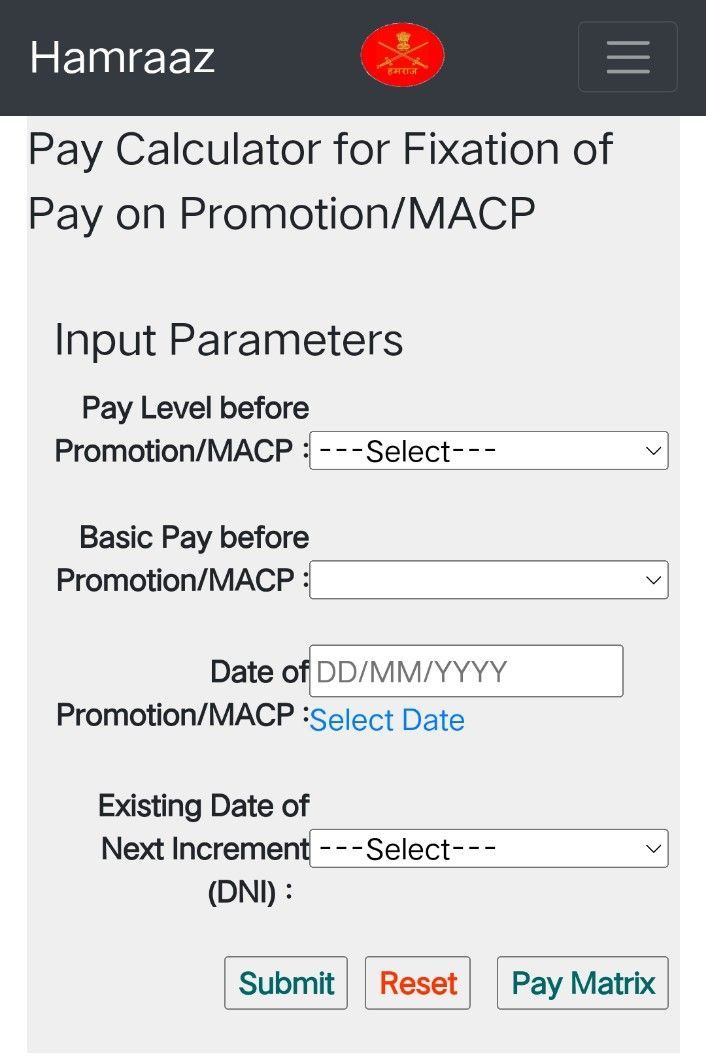 Hamraaz Pay Calculator Webpage